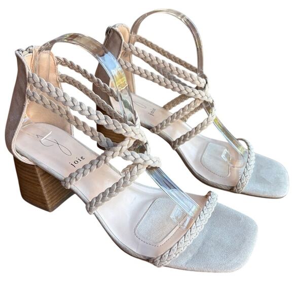 Joie Shoes - Joie Felina Braided Strap Square Toe Sandals w Block Heels, Zip Closures sz 9.5